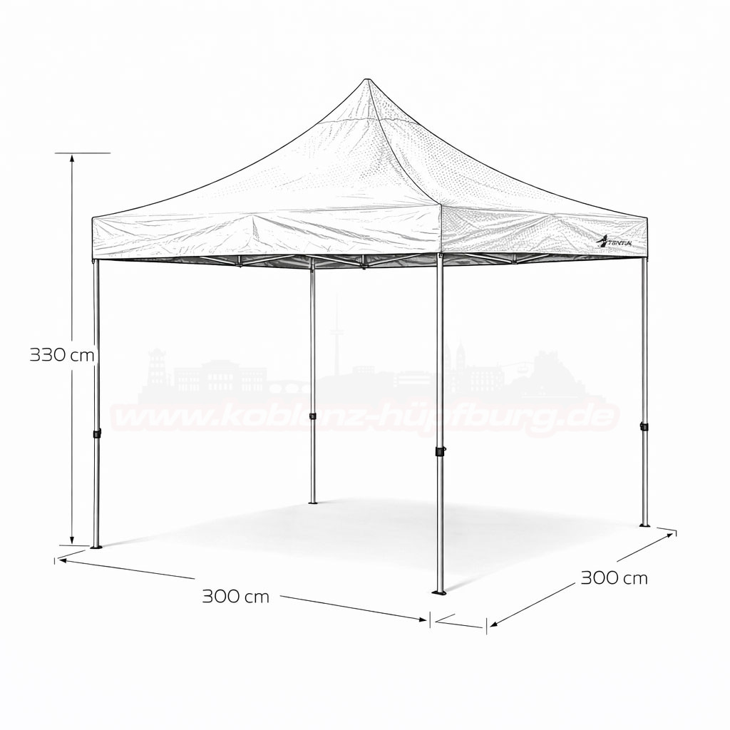 3x3m Faltzelt schwarz ohne Seitenteile Technische Zeichnung